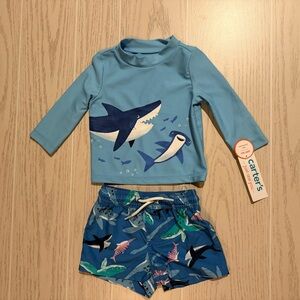 Carter’s Baby Boy‎ Shark Swim Set Size 6 Months UPF 50+ 2Pc Blue NEW